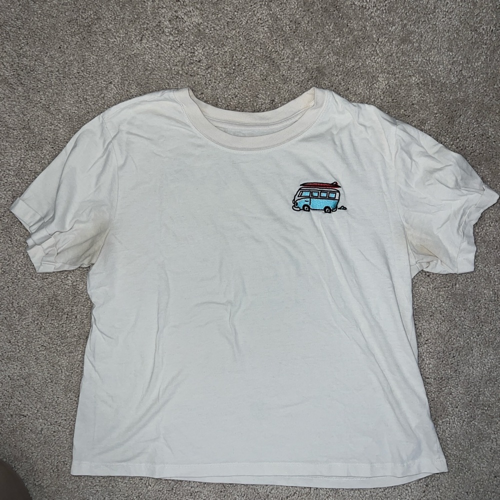 White T-Shirt with Blue Van Embroidery